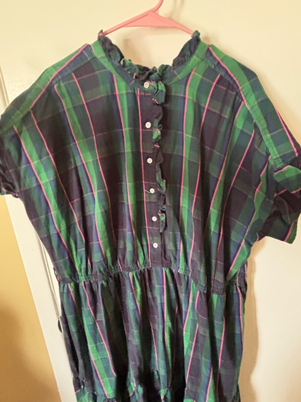 Green and Navy Plaid Button-Front Midi Dress - Picture 2 of 6